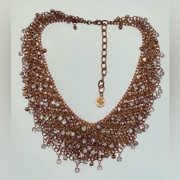 Outstanding Signed Graziano Gold Tone Cubic Zirconia Crystal Bib Necklace - Picture 6 of 12